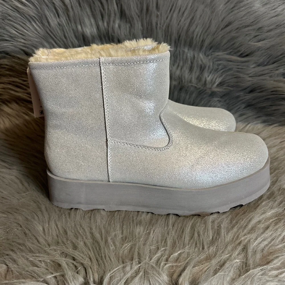 Time And Tru Platform Boots Womens Size 10 Sparkly Gray Booties Genuine Leather